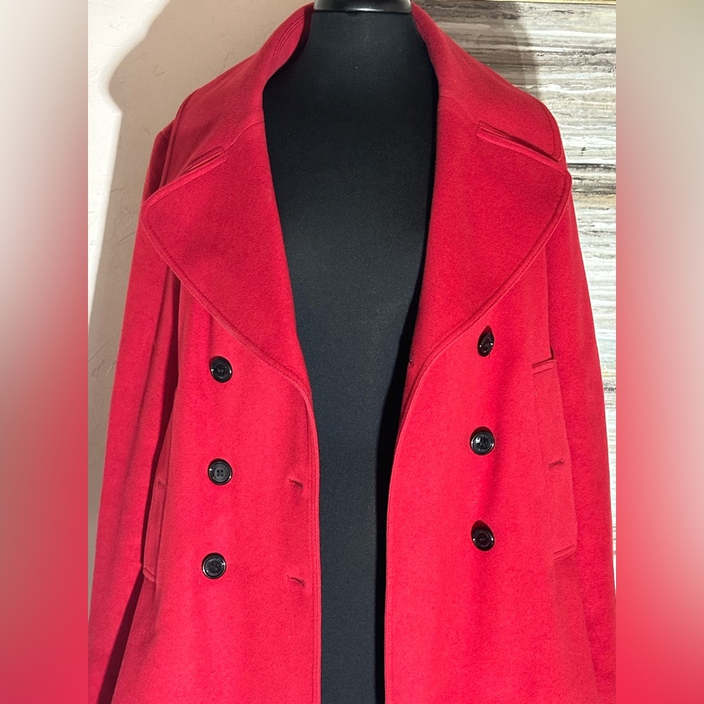 Burberry Red Cashmere Pea Coat.